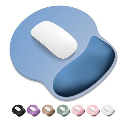ITNRSIIET Ergonomic Mouse Pad with Wider Memory Foam Wrist Rest +17%, Curved Cushion Reduces Pressure 20%, Pain Relief, Non-Slip, Smooth, Cute Color Desk Accessory, 9.85 x 9 inch, Gradient Blue Ombre - color: Gradient Blue Ombre