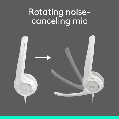Logitech H390 Wired Headset PC/Laptop Stereo Headphones - Off White | Stereo Headphones for PC/Laptop, USB-A, In-Line Controls, Works with Chromebook - color: Off White, style: USB-A
