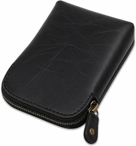 Premium Full-Grain Leather Playing Card Case, Zippered Card Deck Holder for Poker & Bridge Cards, Travel Card Organizer, Secure Multi-Purpose Wallet, Leather Storage Pouch, (Black) - color: Black