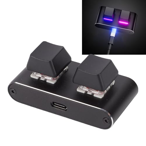Programmable 2 Key Mechanical Keyboard, Aluminum Alloy USB Macro Keypad with Red Switches for Gaming Productivity, Custom Shortcut Keys, Hot Swappable One Handed Design