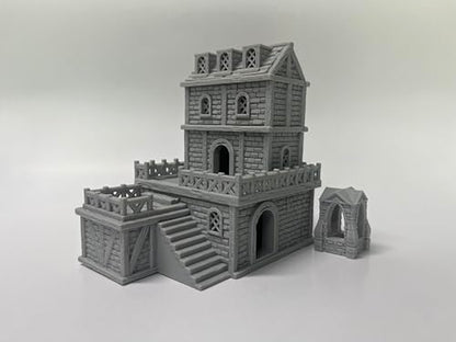 Middle Ages Medieval Architectural Terrain Set for 18mm/28mm Miniatures Wargame, 3D Printed and Paintable, Gift for Tabletop Hobby Enthusiasts (18mm Scale) - size: 18mm Scale