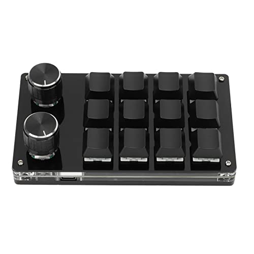 One Handed Macro Mechanical Keyboard, 12 Key Programmable Keypad, DIY Mechanical Gaming Keyboard with Knob, Portable for Gaming and PC, Dust Proof Green Shaft, Plug and Play for Wi (Black)