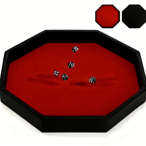 Noamus Large Dice Rolling Tray, 11.5 Inches Octagon Dices Tray, Felt Lined PU Leather Dice Storage Holder, Velvet Table Games Box for RPG DND, Jewelry, Christmas Holiday Party Accessories (Red)