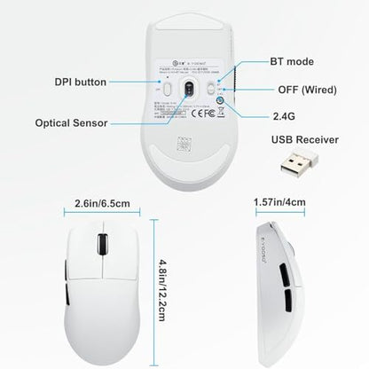 E-YOOSO Wireless Bluetooth Mouse, Rechargeable Mouse, 26000 DPI Gaming Mouse Wired, Superlight Ergonomic, Software Supported, Redefinable Macro Buttons Work Mouse for Laptop and PC/Mac - White - color: Tri-Mode White Mouse