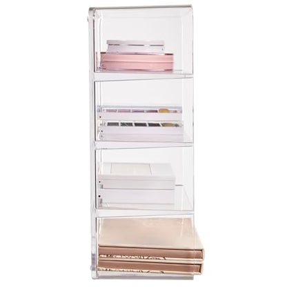 STORi 4-Compartment Clear Plastic Organizer, Rectangular Divided Makeup and Vanity Storage Bin, Use Upright for Eyeshadow Palettes, Made in USA