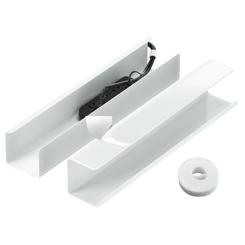 2 Pack No-Screw Cable Management Under Desk, Self-Adhesive Cord Organizer, Wire Management Tray for Office and Home (White) - color: white+