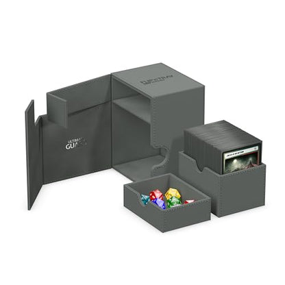 Ultimate Guard Flip'n'Tray 133+, Deck Case for 133 Double-Sleeved TCG Cards + Dice Tray, Grey, Independent Magnetic Closure & Microfiber Inner Lining - color: Grey, size: 133+