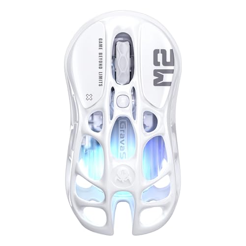 GravaStar Mercury M2 Wireless Gaming Mouse with 26,000 DPI, PAW3395DM Sensor -79g Lightweight Hollowed-Out Design -5 Programmable Buttons -5 Dynamic Lightsync RGB (White) - color: White