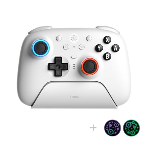 8Bitdo Ultimate 2 Bluetooth Controller with TMR Joysticks, Switchable Hall Effect/Tactile Triggers, Vibration, Motion Control, RGB Fire Ring and Back Buttons for Switch/Switch 2 & Windows PC - White - color: White, size: Ultimate 2 Bluetooth