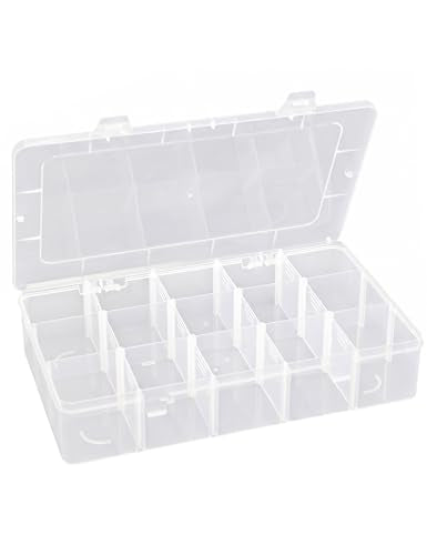 Hlotmeky Plastic Organizer Box with Dividers Bead Organizer 15 Large Grids Tackle box Organizer Clear Snackle Box Container
