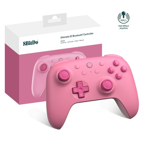 8Bitdo Ultimate 2C Bluetooth Controller for Switch/Switch 2 (Pink) | Hall Effect Joystick Update, Remappable L4/R4 Bumpers, 6-axis Motion Control, Rumble Vibration and Turbo Function - color: Pink
