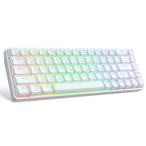 DIERYA DK68 60% Wireless Mechanical Gaming Keyboard, 3-Mode, Bluetooth 5.0/2.4G/USB-C, RGB Backlit, 68-Key Compact Mini for Windows, Mac, Linux - Linear Red Switch - White - color: White/Red Switch, size: Wireless