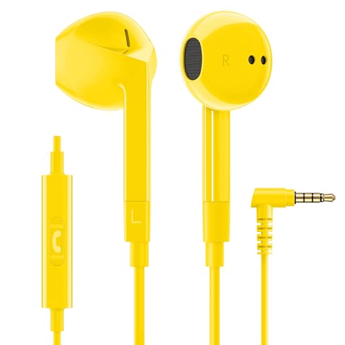 LUDOS FEROX Wired Earbuds in-Ear Headphones, 5 Year Warranty, Earphones with Microphone, Noise Isolation Corded for 3.5mm Jack Ear Buds for iPhone, Samsung, Laptop, Kids, School Students - Yellow - color: Yellow, style: 3.5 mm