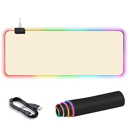 RGB Large Gaming Mouse Pad, Extended Mouse Pad with 14 Lighting Modes, Superior Micro-Weave Cloth, Non-Slip Base, 800 x 300mm / 31.5 × 11.8 in (Milk Tea) - color: Milk Tea
