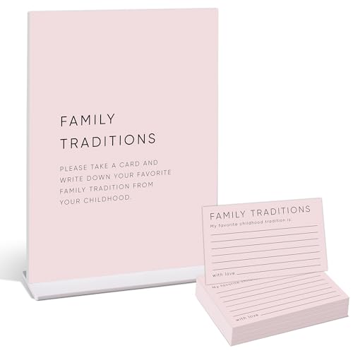 Family Traditions Baby Shower Games,Baby Shower Decorations,Baby Shower Signs,Gender Reveal Decorations,Baby Shower Bingo,1 Acrylic Sign with Stand and 50 Party Cards Set（Pink02） - color: Pink-g06, size: Family Traditions-6X8
