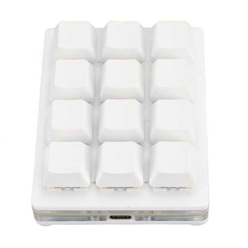 Yoidesu 12 Key Mechanical Gaming Keyboard, One Handed Keypad USB C Wired Keypad Programmable and Hot Swappable Keyboard (White) - color: White
