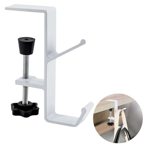 Desk Mount Bag Holder Hook Clamp-On Backpack Hanger Portable Desk Mount Headphones Holder Reduce Desk Clutter for Table Desk, Under Counter (White) - color: White