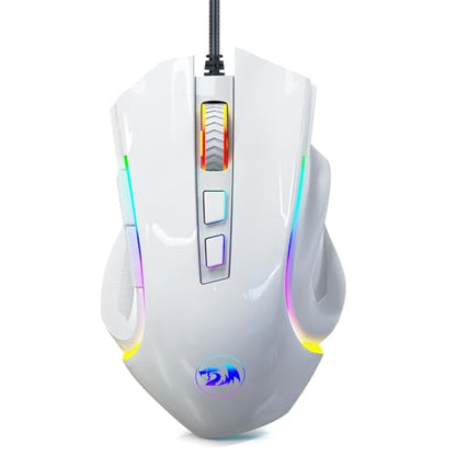 Redragon M602 Gaming Mouse, Ergonomic RGB Gaming Mouse Wired with 7200 Adjustable DPI, 9 Programmable Buttons, Professional Software for Gamer Office [White] - color: White