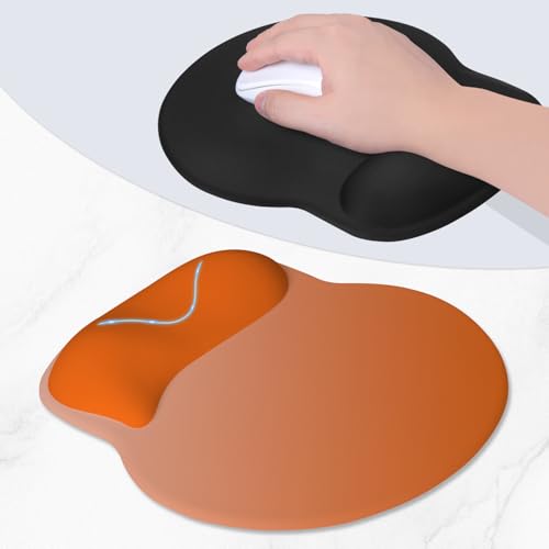 ITNRSIIET Ergonomic Mouse Pad with Wider Memory Foam Wrist Rest +17% - Curved Cushion Reduces Pressure 20%, Pain Relief, Non-Slip, Smooth, Cute Colors, 9.85 x 9 in, Peach Gradient - color: Peach Gradient
