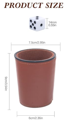 Leather Dice Cup, Quite Felt-Lined Interior, 6 Shaker Cups and 30 Dot Dices, one Carry Bag (Brown) - color: Brown