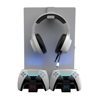 Surge Multi-Function Charging Stand for PlayStation 5, PS5 Slim, Digital and Disc Version with Cooling Fans, 2 Charge Docks for DualSense & DualSense Edge Controllers, Headset Hook, Game Storage