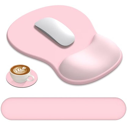 AKIT Ergonomic Mouse Pad and Keyboard Wrist Rest, 3-in-1 Memory Foam Wrist Rest for Computer Keyboard, Non-Slip Base, Pain Relief, Gel Mousepad Set for Gaming, Home and Office, Pink - color: Serenity Pink
