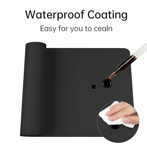 Leather Desk Pad, Non-Slip Suede Base, Stitched Edges, Dust-Proof Easy-Clean Surface, Mouse Pad & Desk Protector for Office and Home, Black 23.6" x 11.8"