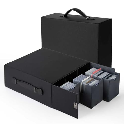 Trading Card Storage Box, 3-Row Deck Case with Handle, 2500+ Card Organizer with 8 Colorful Dividers & 3 Stoppers for MTG TCG PTCG Sports Card, Black & Grey - color: Black & Grey, size: 2500+, with Handle