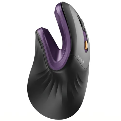 ProtoArc EM11 NL Wireless Ergonomic Mouse, Rechargeable, Black Purple | 58° vertical design supports a natural wrist posture, connect 3 devices via Bluetooth/2.4G USB-A, 500mAh USB-C rechargeable. - color: Black Purple