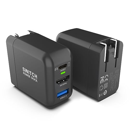 Switch Dock Charger for Nintendo Switch, Mirabox 36W Portable TV Docking Station with 4K@60Hz HDMI/USB2.0/PD USB-C Fast Charging Ports, Full-Featured USB-C Cable Included - color: Black, size: 36W