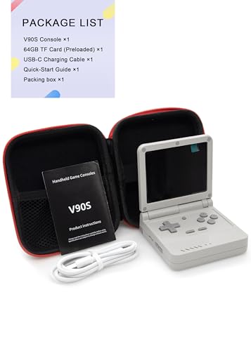 Powkiddy V90S Retro Handheld, 10,000+ Games, 3.5" IPS, Dual TF & Foldable | Open-source Linux, 4-core CPU & 6h battery. Mil-grade hinge (20k flips). Dual TF slots support 512GB for endless retro games - style: Gray