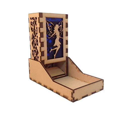 Fairy Mini Dice Tower v1 Dark Blue Acrylic Window Laser Cut MDF Unique Fast Shipping