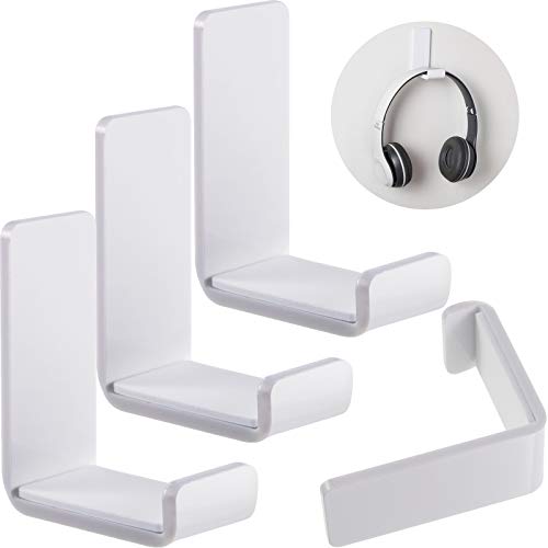 Weewooday 4 Pieces Headphone Hanger Headset Stand Holder Adhesive Wall Mount Headphone Hook for Desk Acrylic Gaming Earphones Hanger with Glues for Earphone Controller(White) - color: White