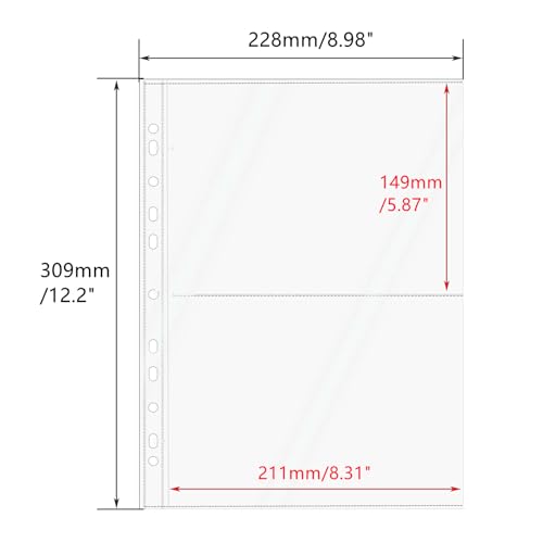 Mogoostry A4 Clear Sheet Protectors 2 Pocket Binder Sleeves 20 Sheets 11 Holes Side Open Photo Album Refill Page Protector - color: 2-pocket