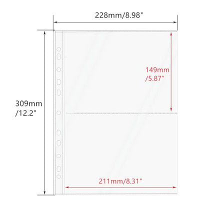 Mogoostry A4 Clear Sheet Protectors 2 Pocket Binder Sleeves 20 Sheets 11 Holes Side Open Photo Album Refill Page Protector - color: 2-pocket