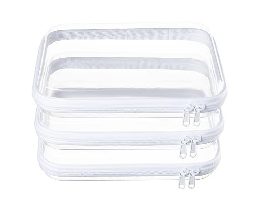 3-Pack Medium Clear Hard Shell Zipper Pouches, Clear Zipper Bags | Hard Case Pouches for Purse & Diaper Bag Organizer,and Travel Essentials（3M） - color: White, size: 3M