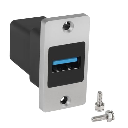QIANRENON 5Gbps USB3.0 Rectangular Metal Panel Adapter USB3.0 Female to Female Panel Mount Connector USB 3.0 Mounting Socket Data Module 5V/0.5A Charging, Mounting on Panel Desktop Wall Floor Plug