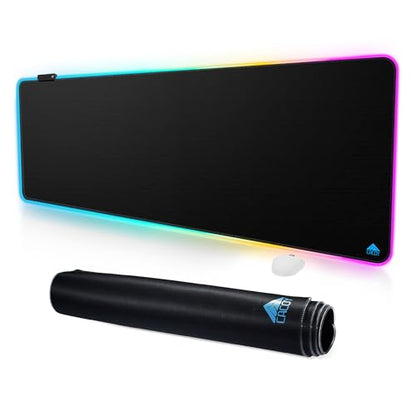 Cacoy 63"x20" Large RGB Gaming Mouse Pad, XXL LED Computer Mouse Mat, Black | Extended RGB Computer Mouse Mat 9 LED Light Modes Non-Slip Rubber Base Smooth Surface Durable Stitched Edge Keyboard Mousepad - color: Rgb, size: 63" x 20"