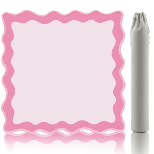 Complete Mahjong Mat Set, 32.4"x32.4" Pink Scalloped Edge Table Cover, Non-Slip & Noise Reduction Gaming Mat with Carrying Bag, Rules, Chips, Wind Marker for Poker & Board Games - color: Pink-set