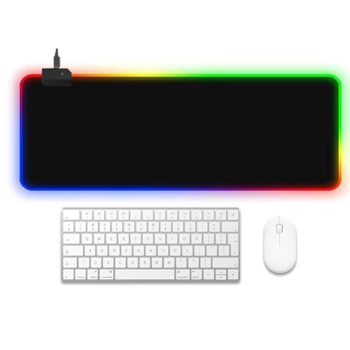 Large RGB Gaming Mouse Pad,Full Desk XL Extended Gaming Mousepad,14 Modes Glow, 7 LED Colours,Balanced Control & Speed - Non-Slip Rubber Base & Smooth Fabric Surface