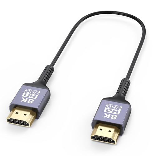 Thin HDMI Cable 1FT 8K, Short HDMI Cable 1 Foot 48Gbps High Speed Flexible Ultra Slim HDMI Cord (Only 3.3MM) 8K@60Hz, 4K@60Hz, HDR10+, HDCP 2.3 for HDMI Switch/Camera/Roku TV/Monitor/Laptop - size: 1FT