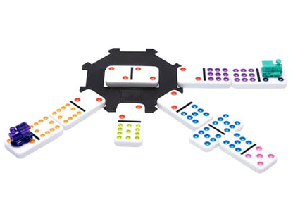 Mexican Train Dominoes - Beautiful Color Dot Double 12 Dominoes Set - Includes Train Markers and Hub by Pressman Multi Color, 5"