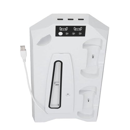 Cooling Stand with Dual Controller Charger, Quiet Adjustable Fan Vertical Station for Slim Disc Digital Edition, 3 USB Hub Console Stand for 5 Accessories (White)