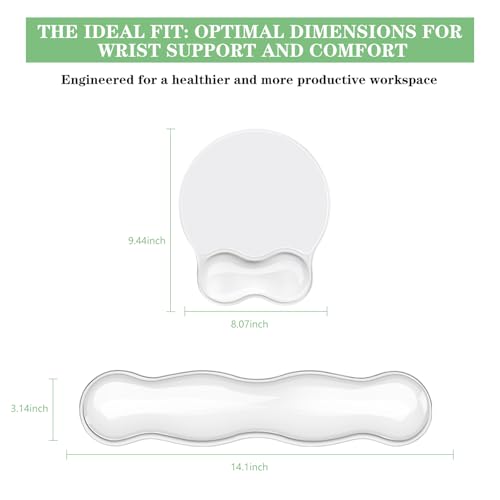 Wrist Rest for Keyboard- Ergonomic Gel Keyboard Wrist Rest and Mouse Pad Set, Non-Slip PU Base for Office, Laptop & Gaming - Clear White - color: Clear White Set