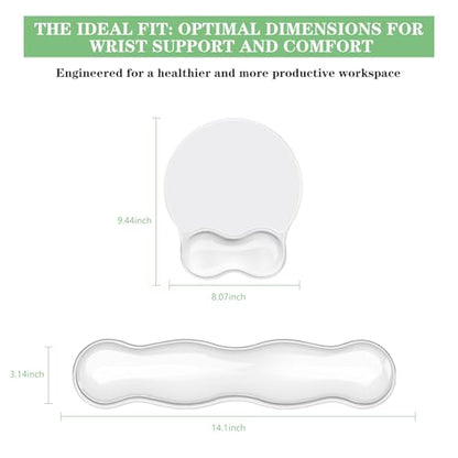Wrist Rest for Keyboard- Ergonomic Gel Keyboard Wrist Rest and Mouse Pad Set, Non-Slip PU Base for Office, Laptop & Gaming - Clear White - color: Clear White Set