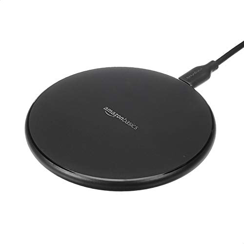 Amazon Basics Wireless Charger, 15W Qi Certified Wireless Charging Pad with USB Cable, Compatible with iPhone 15/14/13/12/11/X, Samsung & LG, Case Compatible, Black
