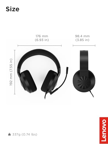 Lenovo H210 Wired Gaming Headset - 3.5mm Connection, Flip-to-Mute Noise-Cancelling Microphone, Breathable Ear Cups - Black - style: H210
