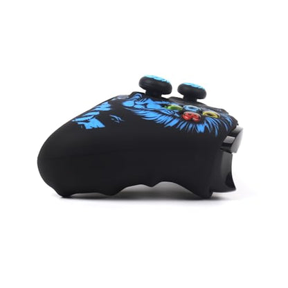 Lion Controller Skin Cover Compatible with Xbox one Controller, RALAN Protector Case, Customised Thumb Grips Caps - color: Lion Black Blue