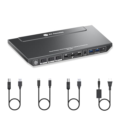 AV Access Docking Station KVM Switch 2 Monitors 1 Laptop & 2 Desktop PCs | 100W USB C Charging, Ethernet, EDID Emulation, Dual 4K HDMI, 1080p@240Hz/165Hz, Ideal for Gaming, Office & Creative Work