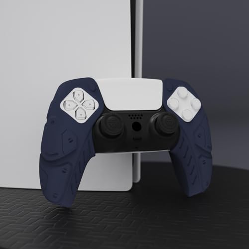 PlayVital Mecha Edition Midnight Blue Ergonomic Soft Controller Silicone Case Grips for ps5, Rubber Protector Skins with Thumbstick Caps for ps5 Controller - Compatible with Charging Station - color: Midnight Blue